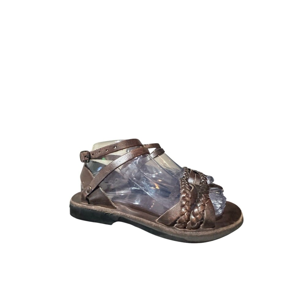 Braided Ankle-Strap Sandals in Metallic Brown